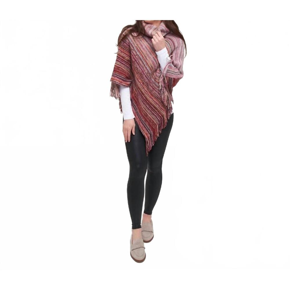 NEW HOWARD'S tiya striped funnel neck poncho in berry
